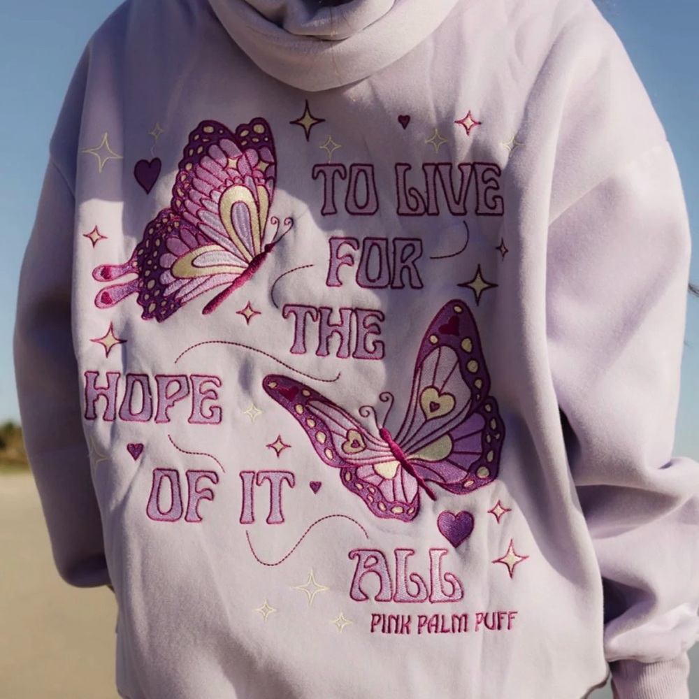 Pink Palm Puff “To Live For the Hope of it All" Hoodie in Lilac Medium